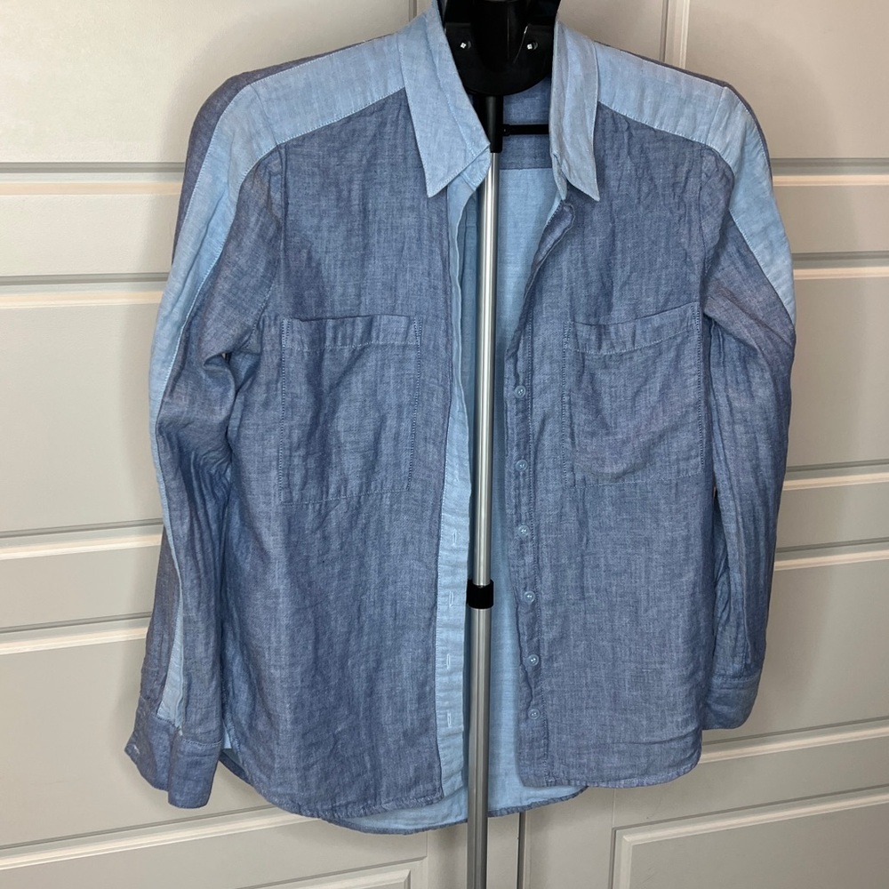 BCBGMaxAzria Two-Tone Blue Button Down Shirt